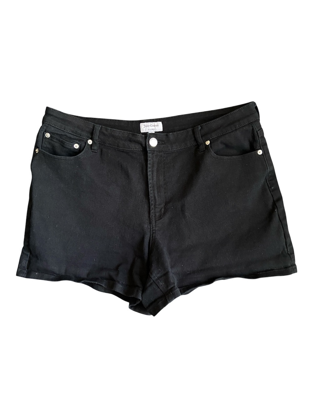 Juicy Couture | Women’s Black High-Rise Denim Shorts | Size 14